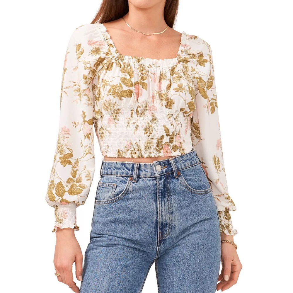 1. STATE Long Sleeve Blouse Smocked Waist XL